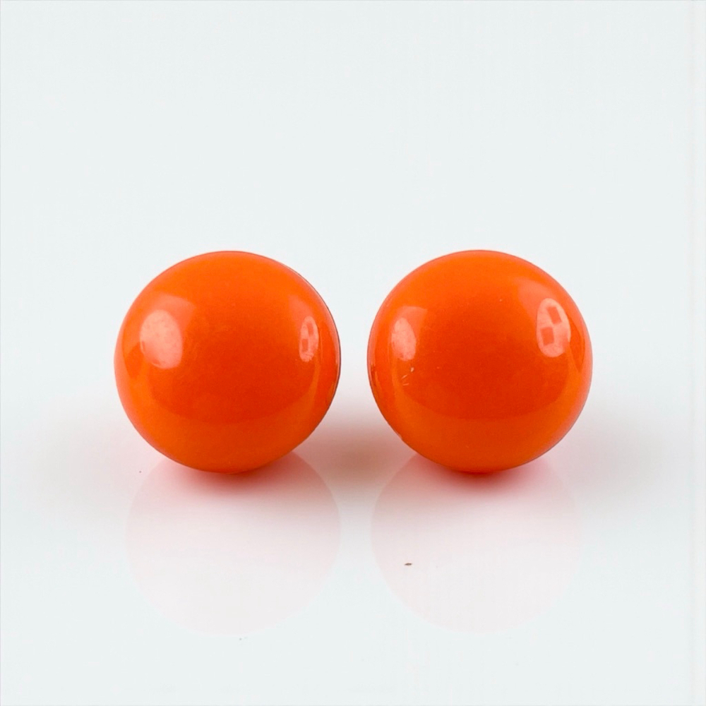 Vintage Neon Tangerine Orange Round Screw Back Button Earrings.